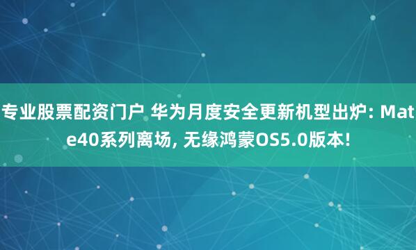 专业股票配资门户 华为月度安全更新机型出炉: Mate40系列离场, 无缘鸿蒙OS5.0版本!